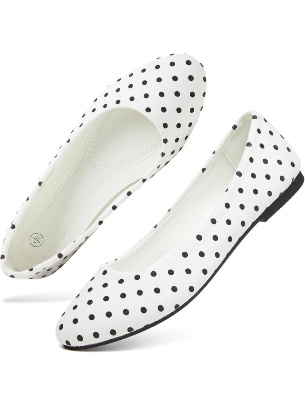 Hash Bubbie Women's White Polka Round Toe Faux Leather Comfortable Ballet Flats